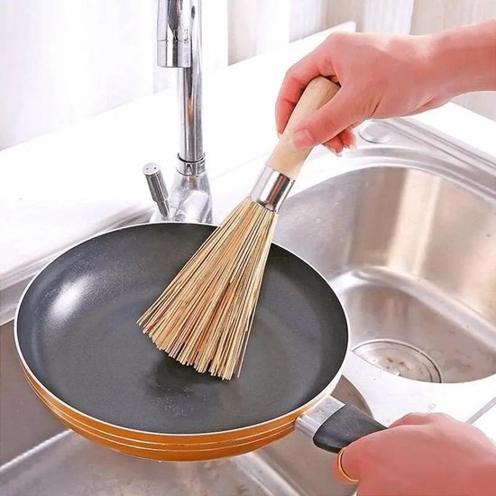 Set Aus 2 Reinigungsbesen/wokbürsten Aus Traditionellem, Natürlichem Bambus, Geschirrbürsten Und Küchenutensilien.