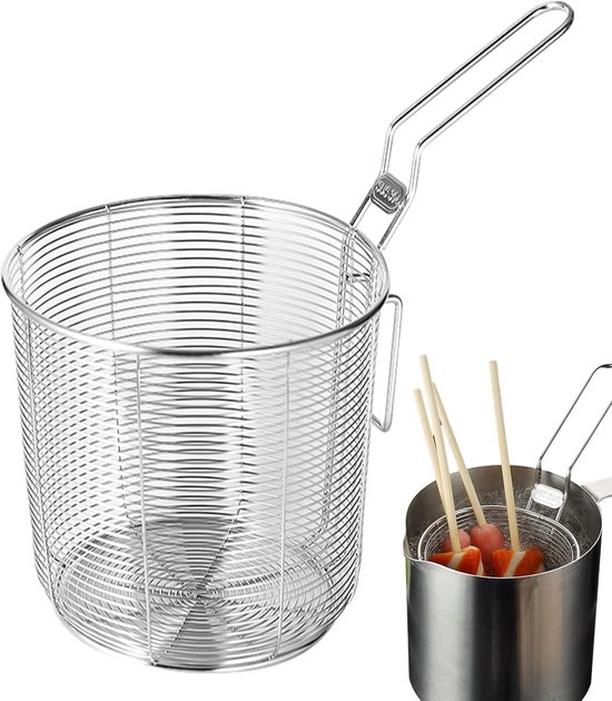 Frittierkorb Aus Edelstahl, Frittier Abtropfkörbe, Körbe Für Pommes Frites, Runder Drahtrost, Frittierkorb Mit Langem Griff, Für Pommes Frites, P