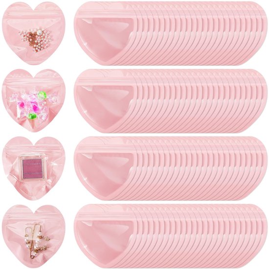 50 Herzförmige Schmuckkästchen Aus Pvc, Wiederverschließbare, Herzförmige Beutel In Einzigartiger Form, Wiederverschließbare Geschenktüten, Selbs