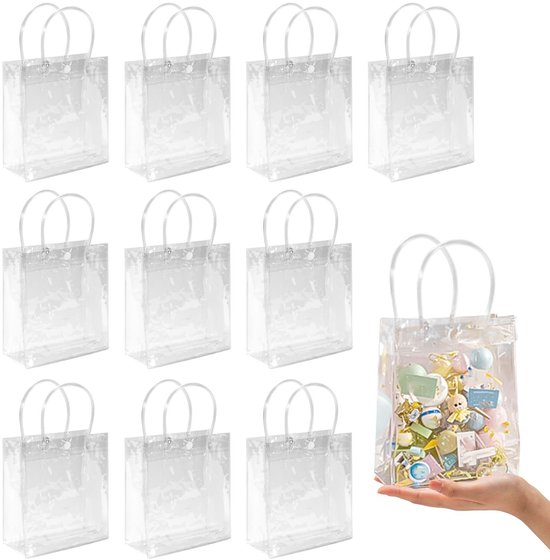 10 Transparente Geschenktüten Partytüten Geschenktüten Kleine Geschenktüten Wiederverwendbar, Transparent 28 X 20 X 10 Cm. Für Hochzeiten, Babypa