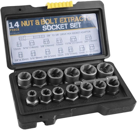 Dailygoods Schraubenausdreher Set, 14 Teilig Maulschlüssel Set Zum Entfernen Beschädigter Schrauben Für Größen Von 6,35 19 Mm Aus Versteinertem C