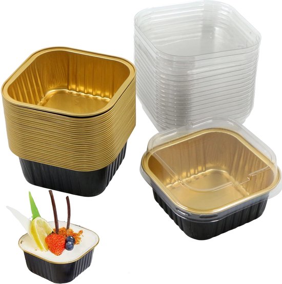 Dailygoods Soufflé Backformen, 30 Stück Aluminiumfolie Muffinformen Cupcake Formen Ofenfest 120 Ml Fassungsvermögen Schwarz/gold