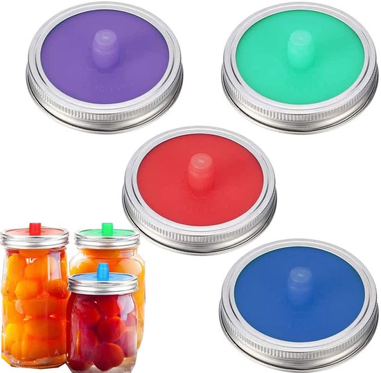 Dailygoods Einmachglas Set (4er Pack) Silikon Gärzubehör Großer Deckel Lebensmittelechtes Material Wasserloser Gärverschluss Für Sauerkraut/kimch