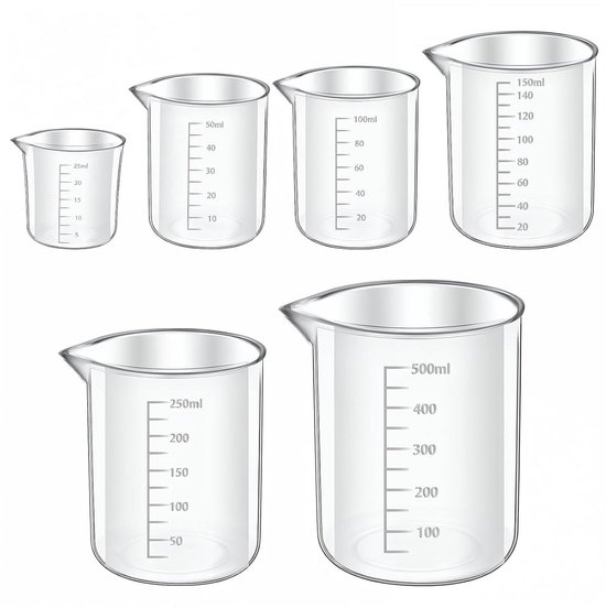 6 Teiliges Messbecher Set Kunststoffbecher Präzises Messen Hitzebeständig Und Transparent Bis Zu 500 Ml Transparent