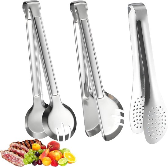 3er Set Küchenzangen Aus Edelstahl 24 Cm Für Salate, Grillen Und Servieren