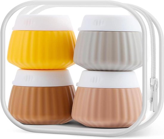 Reisebehälter Für Toilettenartikel, 4 X 40 Ml Cremetiegel, Auslaufsichere Reisebehälter Mit Tasche, Gelber Deckel