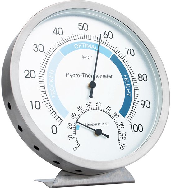 2 In 1 Hygrometer Und Thermometer, Analoge Temperaturanzeige, Ø 12,5 Cm, Edelstahlgehäuse, Keine Batterie Erforderlich