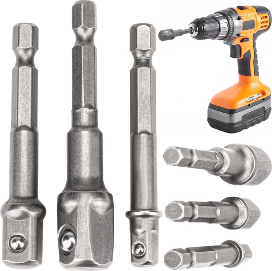Bit Adapter Reduzierset Sechskantanschluss Auf Steckschlüssel 1/2", 3/8" 1/4" 3 Teiliges Bit Reduzierset