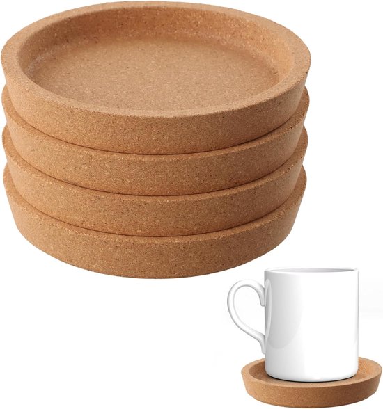 5 Extra Dicke, Wiederverwendbare Und Saugfähige Korkuntersetzer Mit Erhöhtem Rand, Stapelbar, Für Getränke Und Tassen, 10,3 × 1,7 Cm