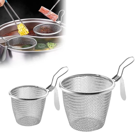 Pastakorb Aus Edelstahl Kochkorb Mit Pastaklammer Hängesieb Küchenutensil Für Pasta, Ramen, Pho Und Gemüse 2er Set Größe S