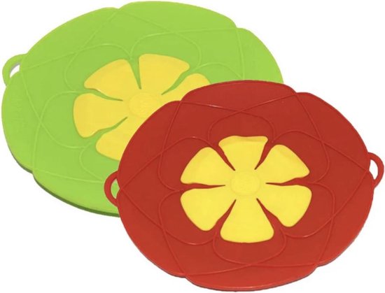Silikon Kochblume Überkochschutzdeckel Spritzschutzdeckel Hitzebeständig, 2 Stück (grün Rot)