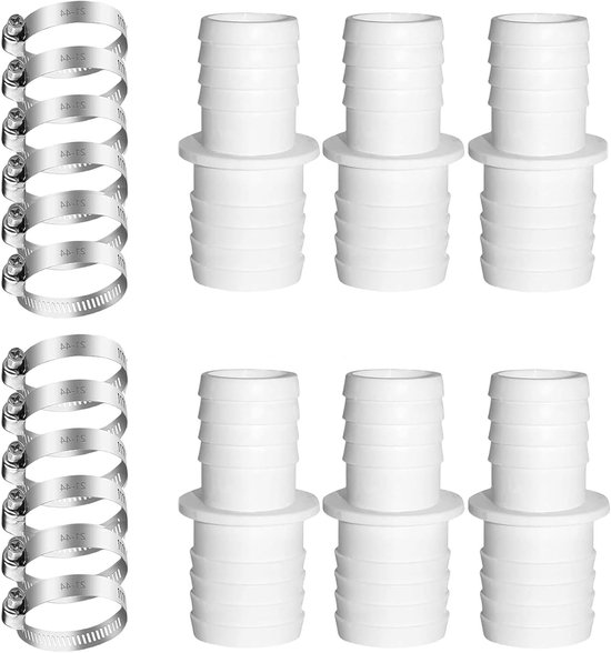 Set Mit 6 Poolschlauchadaptern Von 32 Mm Bis 38 Mm Mit 12 Schlauchschellen Für Sandfilterpumpen Und Gartenpumpen
