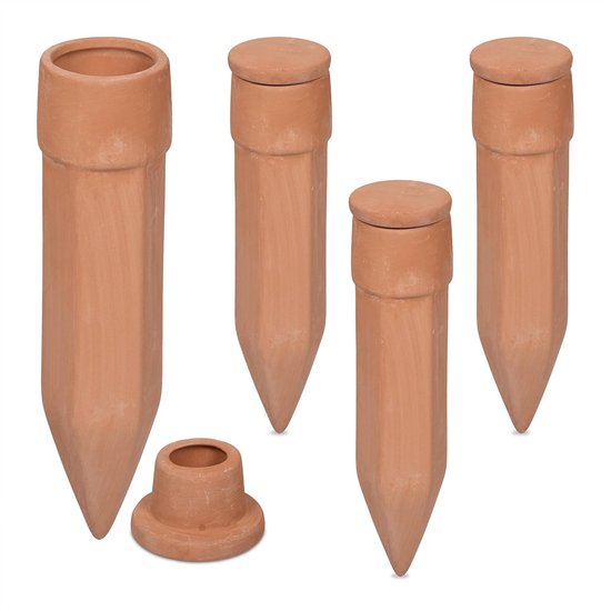 Keramik Tropfer, 4er Set, Mit Kappe, Für Zimmerpflanzen, Balkon, Flaschenbewässerung, Bewässerungssystem, Terrakotta
