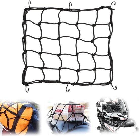Helmnetz Für Motorrad Und Fahrrad Mit 4 Haken, Elastisches Gepäcknetz (40 X 40 Cm)