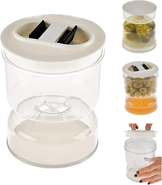 Eingelegte Oliven In Einem Sanduhrförmigen Glas Mit Trennflüssigkeit, Lebensmittelbehälter Mit Sieb Und Klappdeckel