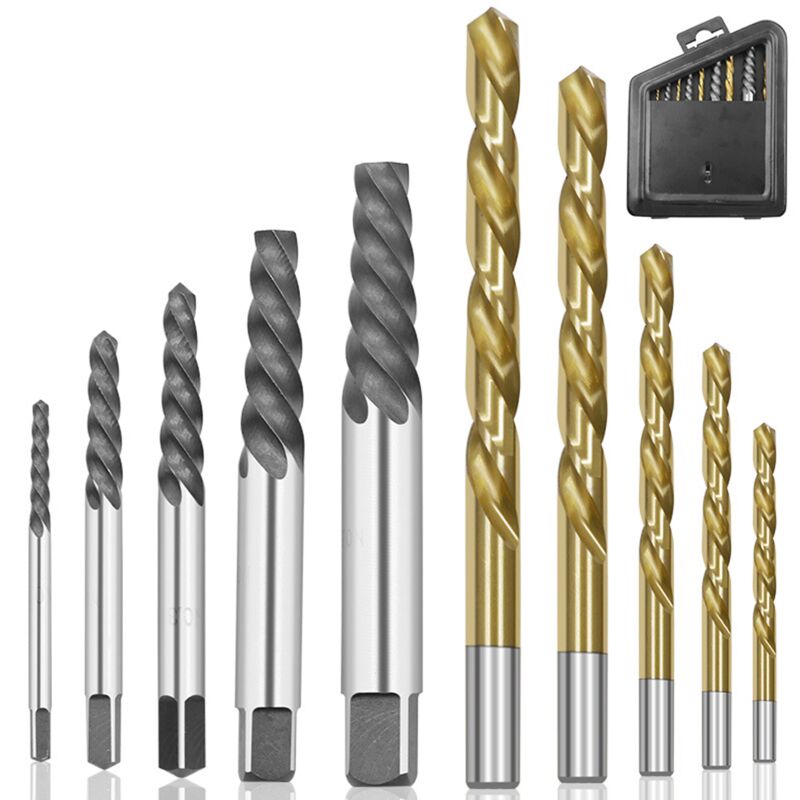 Ein Set Aus 10 Linksdrehenden Kobalt-schraubenausdrehern Mit Goldfarbenem Metallgehäuse