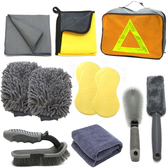 11 Teiliges Autoreinigungsset Mit Tasche Professionell Inkl. Waschhandschuhe, Mikrofasertücher Und Tiefenreiniger