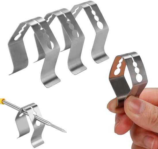 3er Set Grillfleischthermometer Sondenclips Thermometerhalter Aus Edelstahl Grillthermometer Clip Zubehör 3 Befestigungslöcher Silber