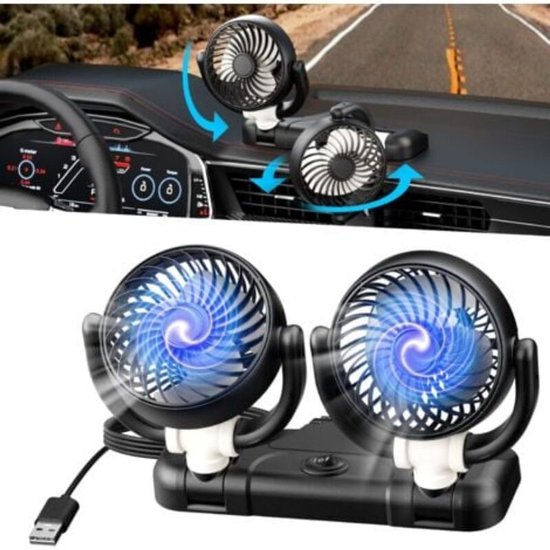 5 V Autolüfter Mit Zwei Köpfen, 360° Drehbar, Usb Anschluss, Für Auto Und Transporter
