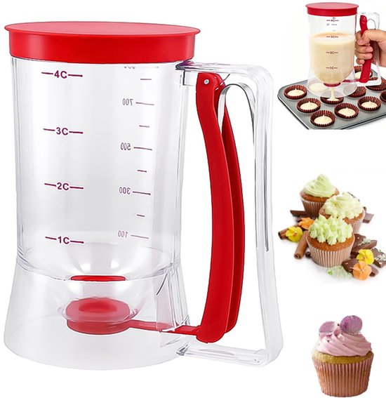 Teigtrichter Teigspender Messbecher Aus Kunststoff Kuchenteigspender Pfannkuchenteigausgießer Lebensmittelechtes Küchenutensil Rot Für Cupcakes,