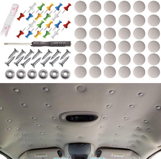 60 Teiliges Auto Polsterreparaturset Dachhimmelnieten Dachclips Universal Mit Montagewerkzeug (schraubendreher Und Maßband) Für Die Reparatur Des