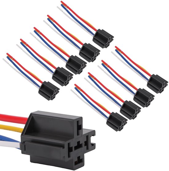 Für 10er Pack Relaissockel 12awg 12v Dc 4 Polig Spdt Verriegelbarer Relaissockel Kabelbaum Mit Kabeln