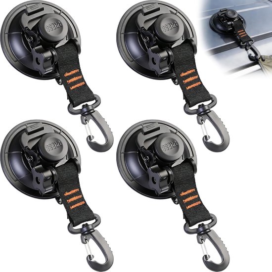4 Robuste Saugnapfanker Mit Haken Abnehmbar Für Campingplanen, Automarkisen Und Zur Befestigung Von Gegenständen