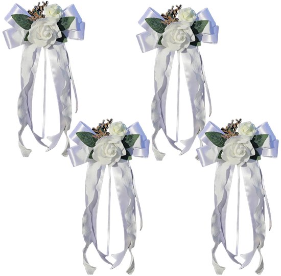 Schleifendekorationen Für Das Hochzeitsauto Künstliche Blumen, Spiegeldekorationen Weiß
