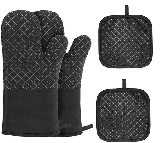 Ofenhandschuhe Handschuhe Aus Reiner Baumwolle Und Silikon Verdickt Und Verlängert Rutschfest, Hitzebeständig, Mikrowellengeeignet Schutzhandschu