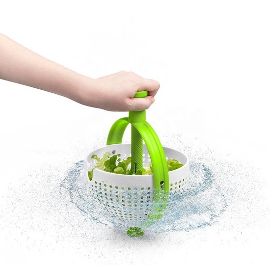 2 In 1 Salatschleuder Und Abtropfsieb Für Salat, Obst, Gemüse Und Kopfsalat Einfach Zu Bedienen, Zusammenklappbar Weiß/grün