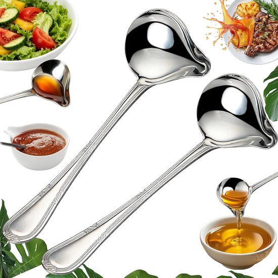 Set Aus 2 Saucenkellen Aus Edelstahl (20 Cm) Mit Abgewinkeltem Ausguss Für Suppen, Saucen Und Dressings, Spülmaschinenfest Und Langlebig