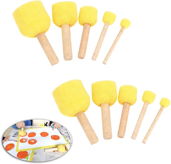 10 Teiliges Schwammpinsel Set Pinsel Runde Schwammpinsel Schwammpinsel Mit Holzgriffen Malwerkzeuge Für Diy Kunst, Basteln Und Zeichnen Verschied