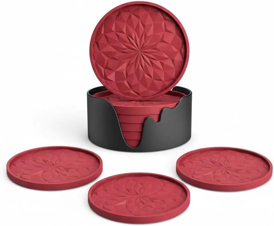 Silikon Untersetzer 6er Set Tischschutz Hitzebeständig, Rutschfest 10 X 10 Cm Rot