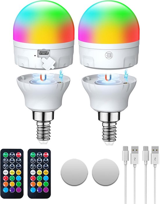 Wiederaufladbare, Dimmbare Led Glühbirne Mit Fernbedienung, E14 Usb C, 2 Stück