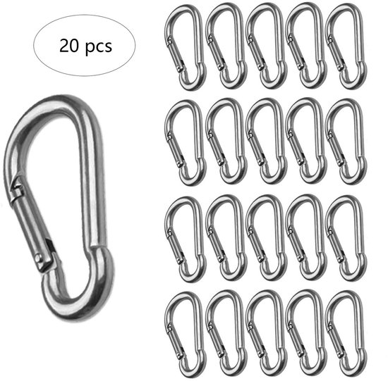20 Teiliges Karabiner Set Edelstahl Karabiner Edelstahl Federhaken Rostbeständig Tragkraft 95 Kg 5 X 50 Mm Für Rucksäcke, Hundeleinen, Hängematte