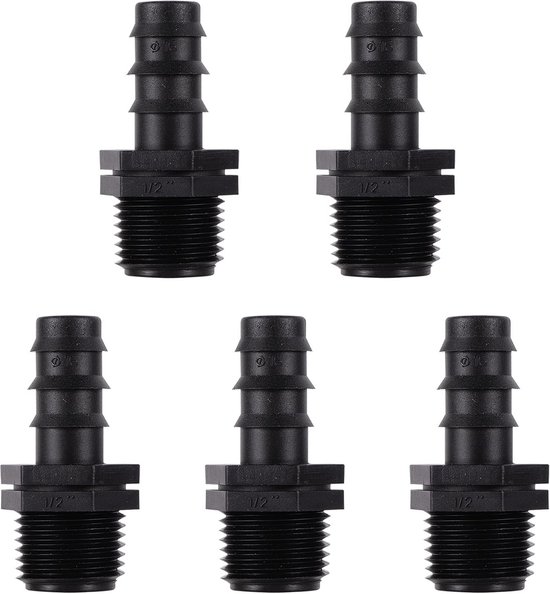 Set Mit 5 Geraden Tropfschlauchverbindern Dn16 Auf 1/2 Zoll Gewinde Für Die Gartenbewässerung