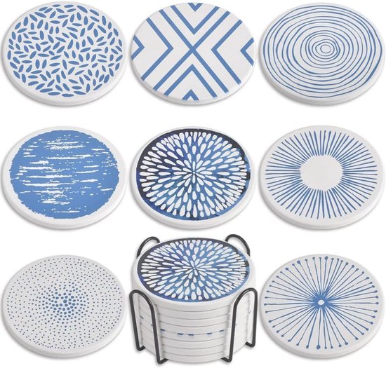 Getränkeuntersetzer, 8er Set Saugfähige Keramikuntersetzer Mit Metallhalterung, Stilvolle Und Schlichte Untersetzer Für Den Couchtisch, Tolle Ein