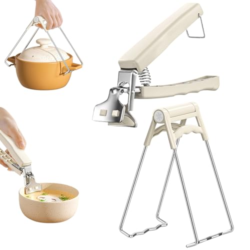 Verbessertes Set Aus 2 Zangen/haltern Zum Umstellen Von Heißen Speisen, Schüsseln, Pizzablechen, Heißluftfritteusen Und Mikrowellen (weiß)