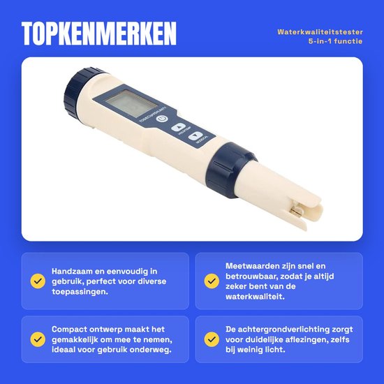 Dailygoods Tragbares 5 In 1 Wasserqualitätsmessgerät Ph Tester Salzgehaltstester Tds/ec Tester Hintergrundbeleuchtung Genauigkeit ± 2 % Wassertes
