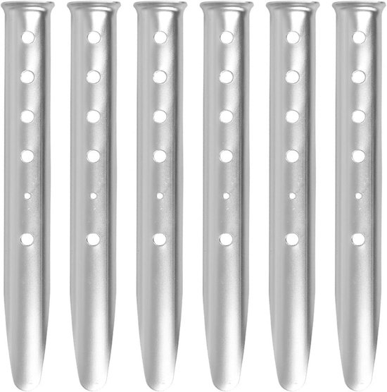 Metall Zeltnägel Set Mit Bodenankern Camping Und Wandern Speziell Für Weichen Untergrund 6 Stück, 31 Cm Silber