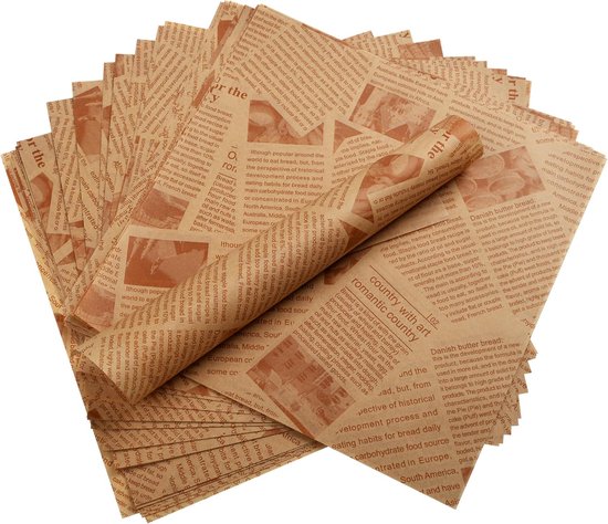 100 Blatt Fettdichtes Pergamentpapier, 30x30 Cm, Bedruckt Im Klassischen Stil Alter Zeitungen (braun)