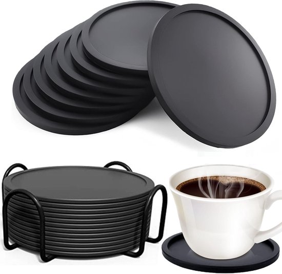 12 Teiliges Set Untersetzer Mit Halter Grau Silikonuntersetzer 10 X 0,3 Cm Rund Rutschfest Hitzebeständig Für Getränke, Bar, Tassen Und Tische Er
