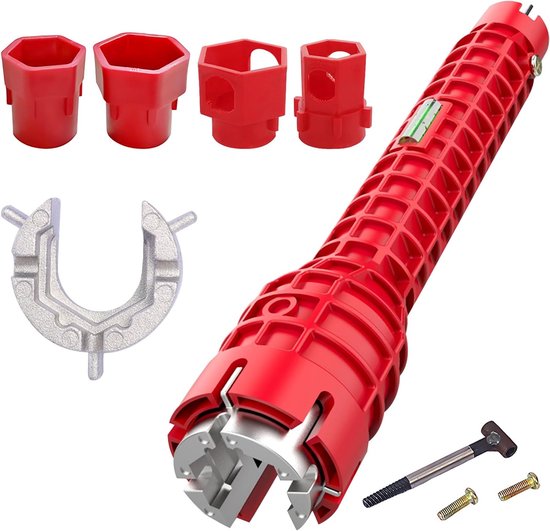 Wasserhahnschlüssel Multifunktionswerkzeug Sanitärinstallation Integrierte Wasserwaage 25 Cm Rot