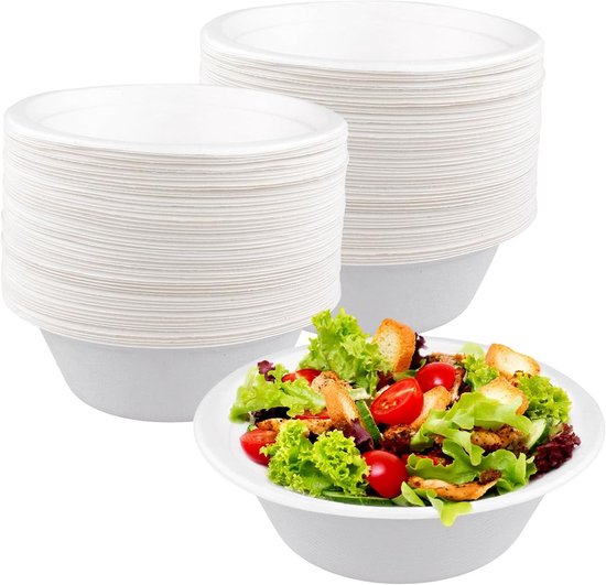 350 Ml Suppenschalen Aus Zuckerrohr 100 Stück Rund, Weiß, Nachhaltig Für Partys Und Picknicks