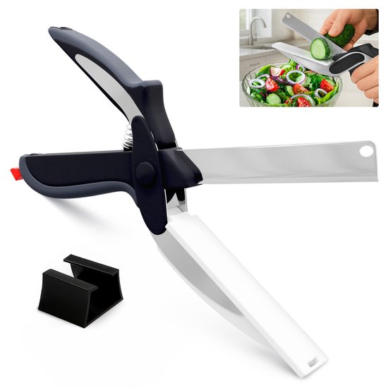 Küchenschere Mit Zwei Funktionen: Eine Küchenschere Mit Klingen Aus Edelstahl Und Ein Schneidebrett Aus Kunststoff Mit Sicherheitsverriegelung.