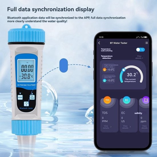 5 In 1 Bluetooth Wasserqualitätsmessgerät: Tds, Ph Wert, Salzgehalt, Temperatur, Ec Messgerät Für Hydrokultur, Aquarien Und Schwimmbäder