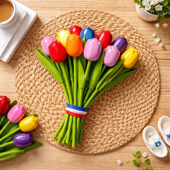 Tulpenstrauß, Holländische Tulpen, Mehrfarbig, 20 Cm, 8 Künstliche Blüten