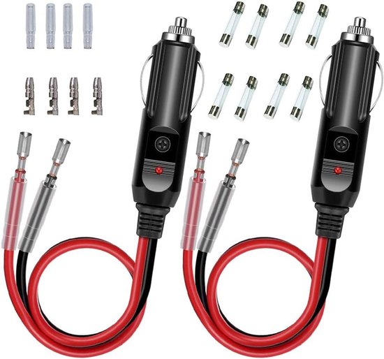 2er Pack Kfz Ersatzstecker (12 V) Mit Kabeln, 15 A Sicherung Und Led Anzeige, Zigarettenanzünderbuchse, Verlängerungskabel Für Motorrad, Auto Und