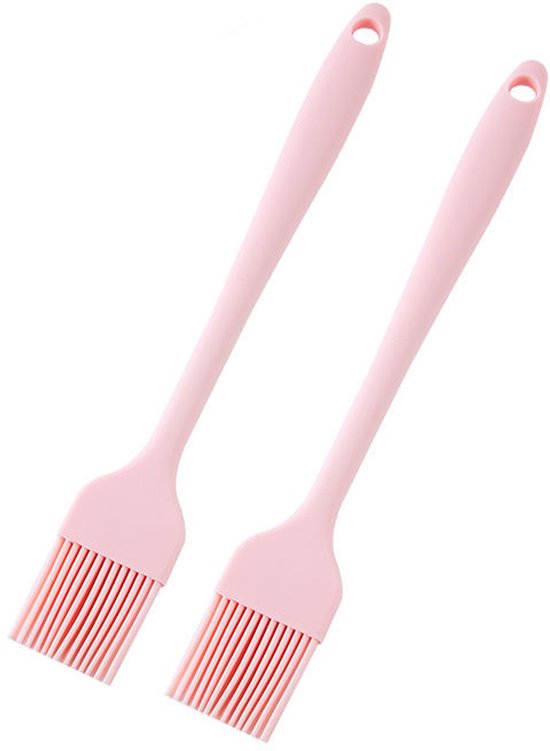 2er Set Silikon Backpinsel Zum Kochen Und Grillen Küchenhelfer Und Accessoires Mit Komfortablen, Hitzebeständigen Griffen Pastellrosa