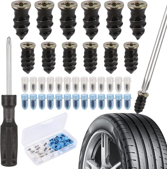 30 Teiliges Reifenreparaturset Mit Gumminägeln Und Schraubendreher, Selbstreparaturset Für Autopannen, Universelles Schnellreparaturwerkzeug Für
